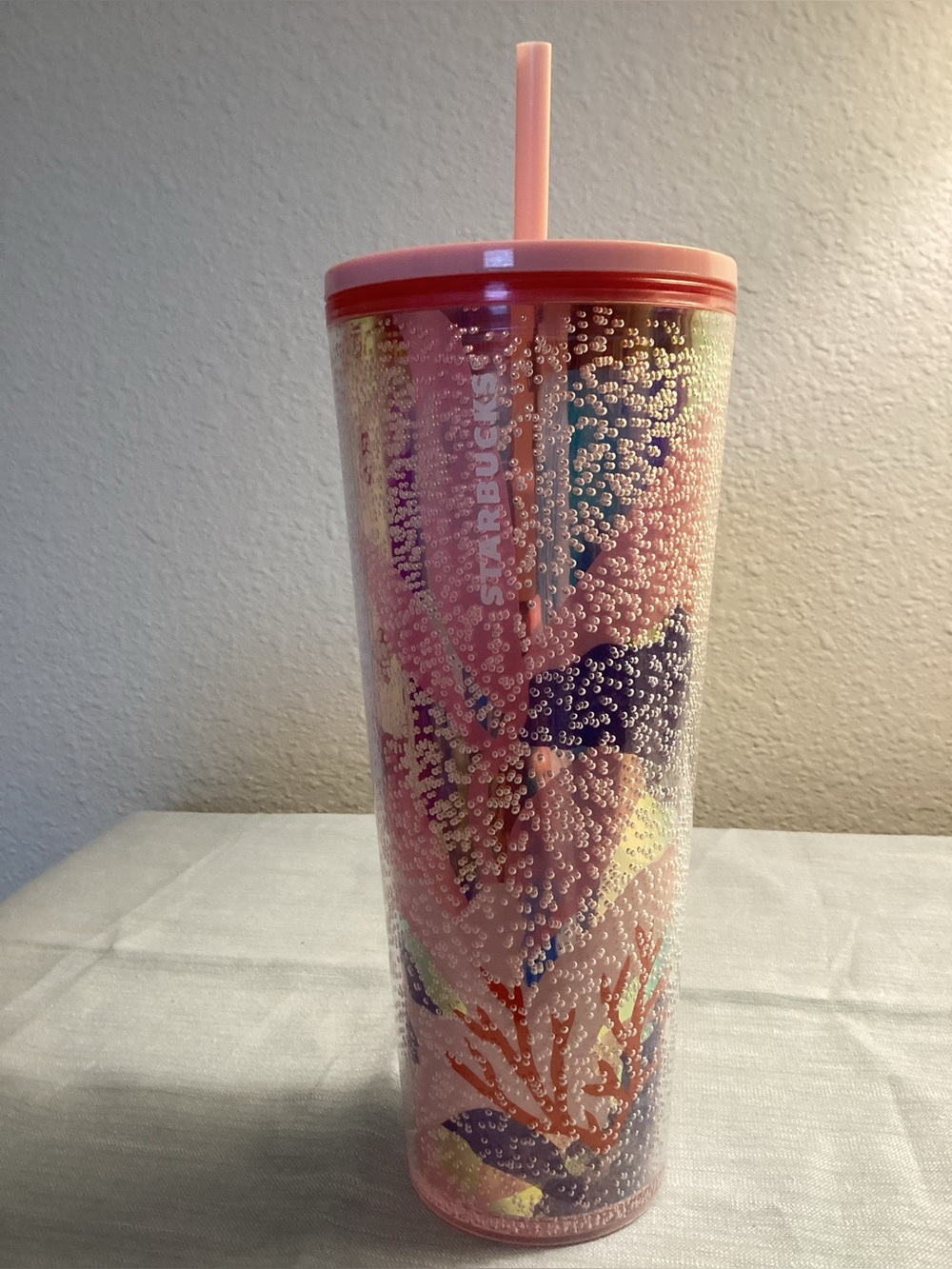 Starbucks 2021 Coral Reef Bubble Cold 24 Oz Tumbler Pink Glimmer - IEC
